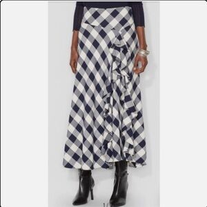Ralph Lauren Navy & Cream Buffalo Check Plaid Cascade Ruffle Skirt Sz. 8 NWT
